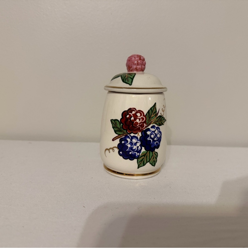 Vintage Raspberry Ceramic Storage Jar with Lid